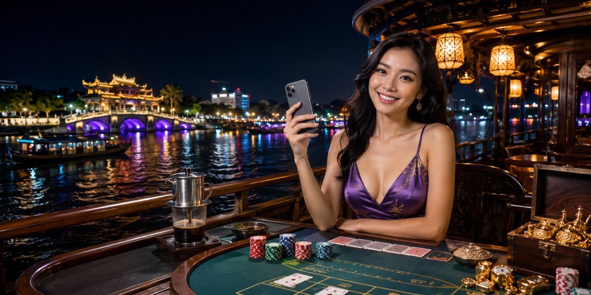 Người dùng Huế chơi Baccarat và khám phá tính năng Jackpot trong quán cà phê buổi sáng